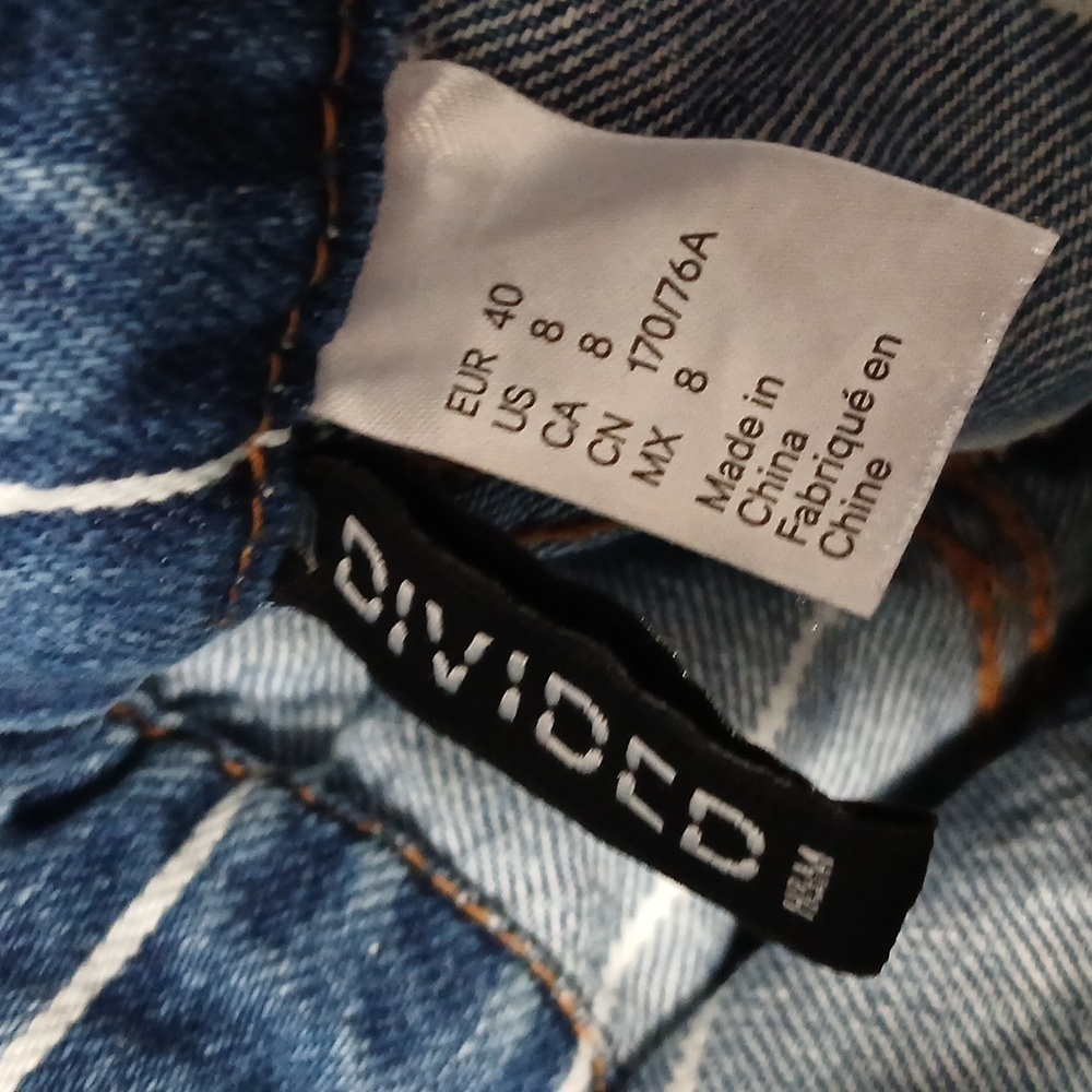 Divided Striped Blue Denim Overall Skirt Women's size 8  80's Utility - Picture 6 of 7